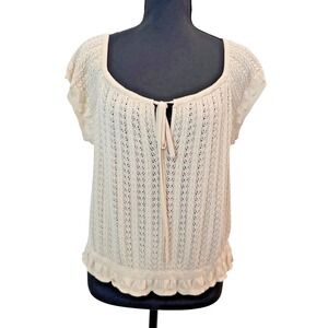 Womens Boho Crochet Peasant Top XL Cottagecore Coquette Feminine Romantic
